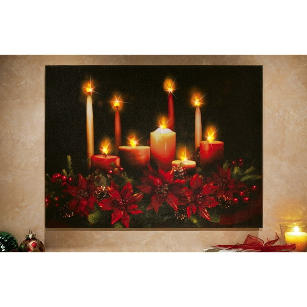 Lighted Holiday Poinsettia Canvas Wall Art