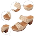 thumbnail image 5 of Rokment Womens Platform Chunky Block High Heels Dress Slides Sandals Boho Beach Summer Casual Leather Fish Mouth Open Toe Slip on Heeled Slippers for Ladies 2026 Beige Size 6, 5 of 8