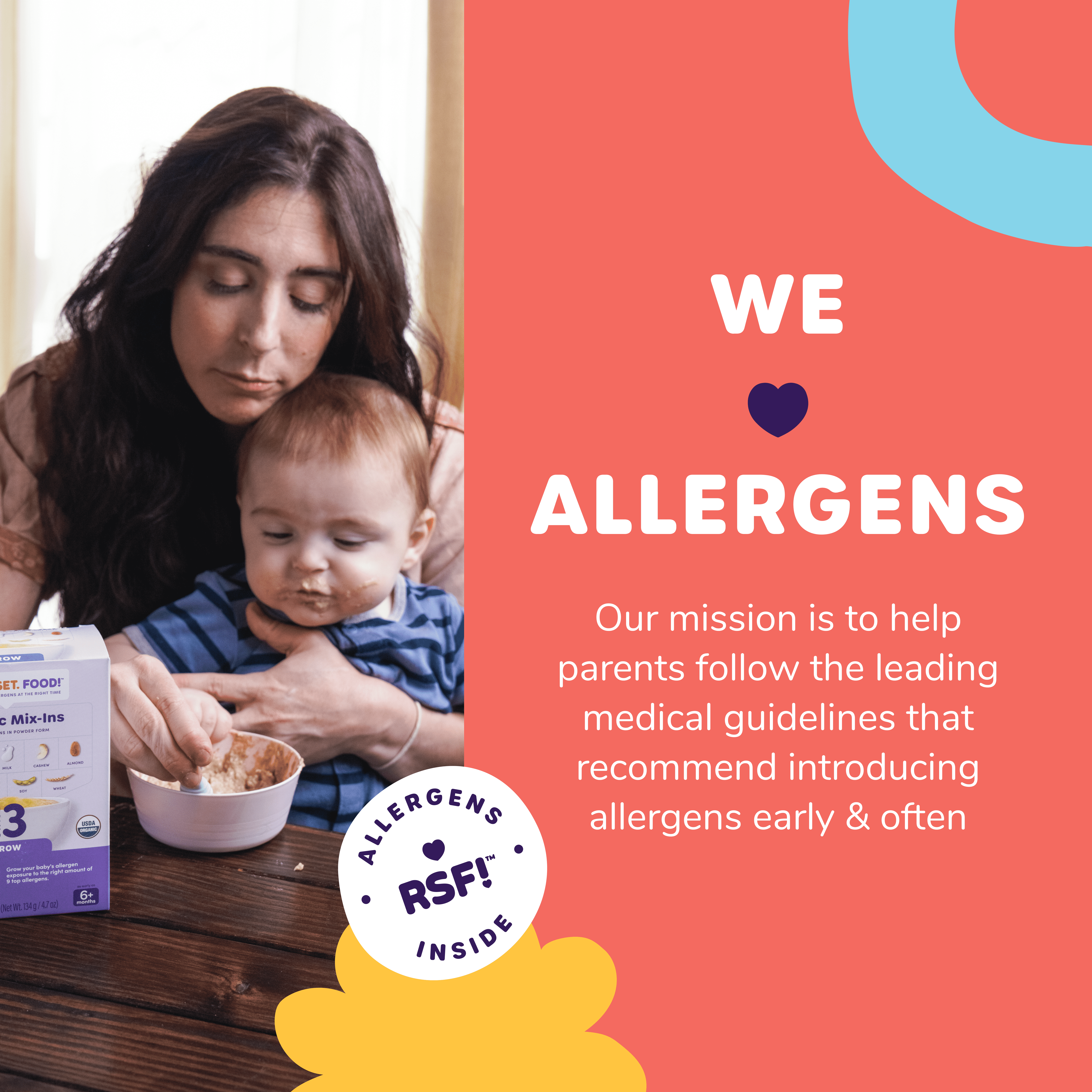 (6 pack) Ready, Set, Food! Organic Early Allergen Introduction Mix-Ins, Babies 6 Months, Stage 3, Unflavored