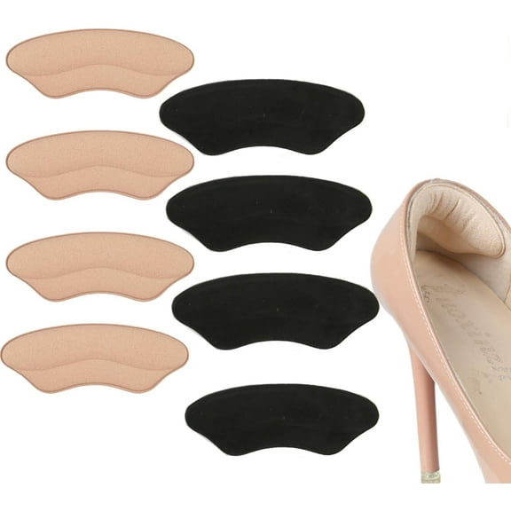 Heel Pad Shoe Insert - 4 Pairs of Shoe Pad Inserts for Men & Womens Shoes, Sneakers & High Heels - Reduces Heel Discomfort - Soft & Comfortable - Lasting Adhesion - Black & Apricot