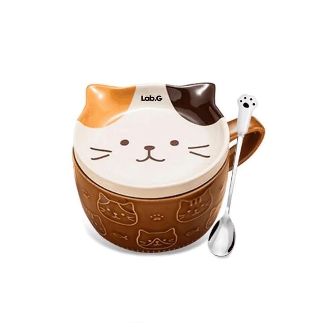 Tazas Vaso Café Cerámica De Gato De Té Con Tapa Y Cuchara Lab.G Café