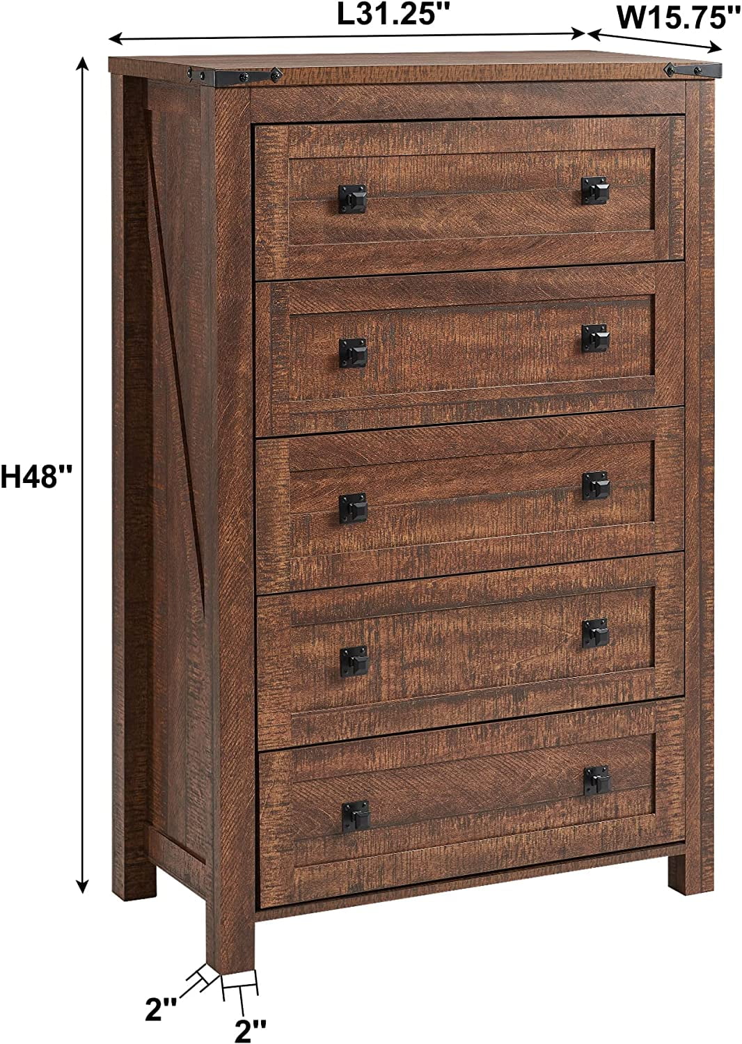OKD 5 Drawers Dresser Chests for Bedroom Farmhouse, Wood Rustic Tall Chest of Drawers, Brown