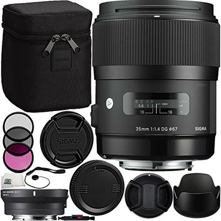 Sigma 35mm f/1.4 DG HSM Art Lens with MC-11 Mount Converter/Lens Adapter (Canon EF-Mount Lenses to Sony E) Bundle. Includes Manufacturer Accessories + 3PC Filter Kit (UV-CPL-FLD) +