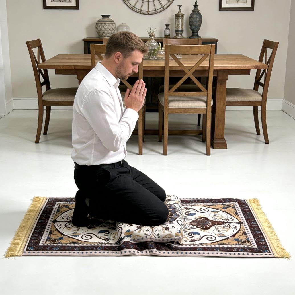 Orthopedic Prayer Mat with Memory Foam Knee Support – Extra Thick Padded Prayer Rug, Extra Soft Kneeling Cushion for Men & Women, Non-Slip Velvet Mat for Eid, Daily Prayer