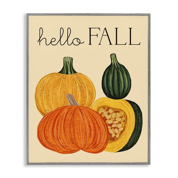 Stupell Industries French Country Hello Fall Harvest Gourds Gray Framed Giclee Art, 24 x 30, by Ziwei Li