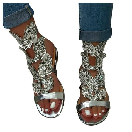 Women s Rhinestone Sparkly Low Heel Sandals Open Toe Dressy Shoes with Ankle Strap for Wedding Homecoming Formal Events