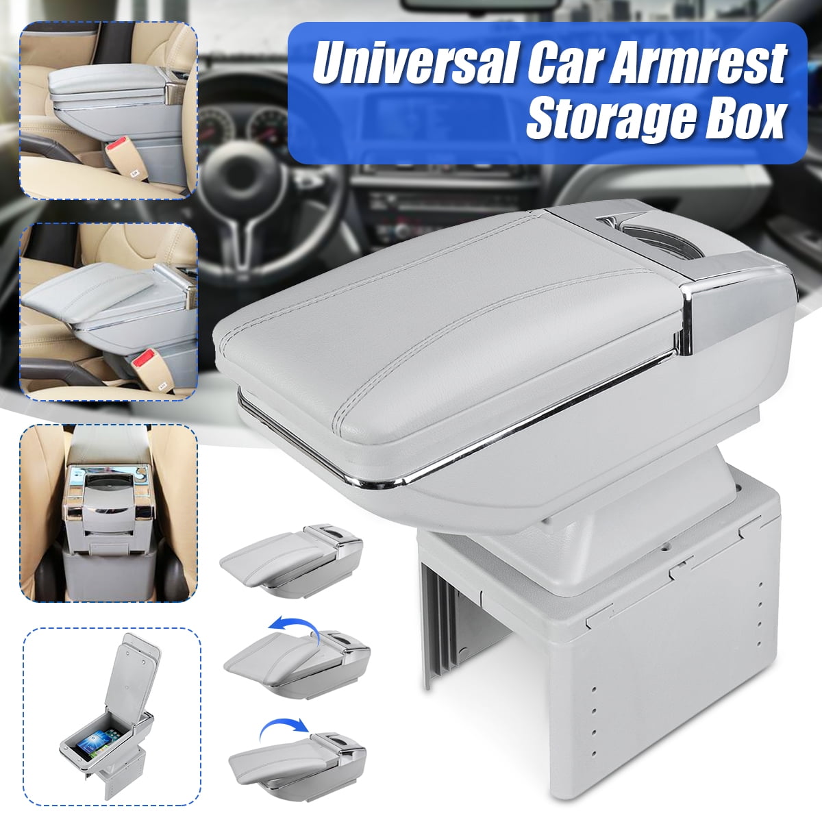 PU Leather Universal Car Seat Armrest Extender Box Storage Box Center Console