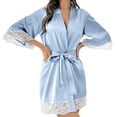 thumbnail image 2 of Women's Short Kimono Robe Silky Satin Bathrobe Bride Bridesmaids Getting Ready Sleepwear Soft Nightgown, 2 of 6