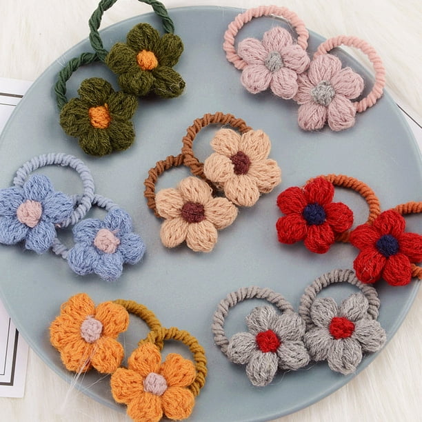 facefd 2Pcs set Kids Mini Flower Hair Flower Hair Tie Tie Ponytail