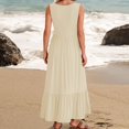 thumbnail image 4 of Robe d'Été Sans Manches pour Femmes - Robe Longue Plissée à Encolure Carrée avec Poches pour Décontractée, Plage, Fête, 4 of 6