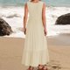 thumbnail image 4 of Vestido sin mangas de verano para mujer: vestido largo informal con cuello cuadrado, plisado y bolsillos, elástico y transpirable, adecuado para ocasiones informales, playa, fiestas y más., 4 of 8
