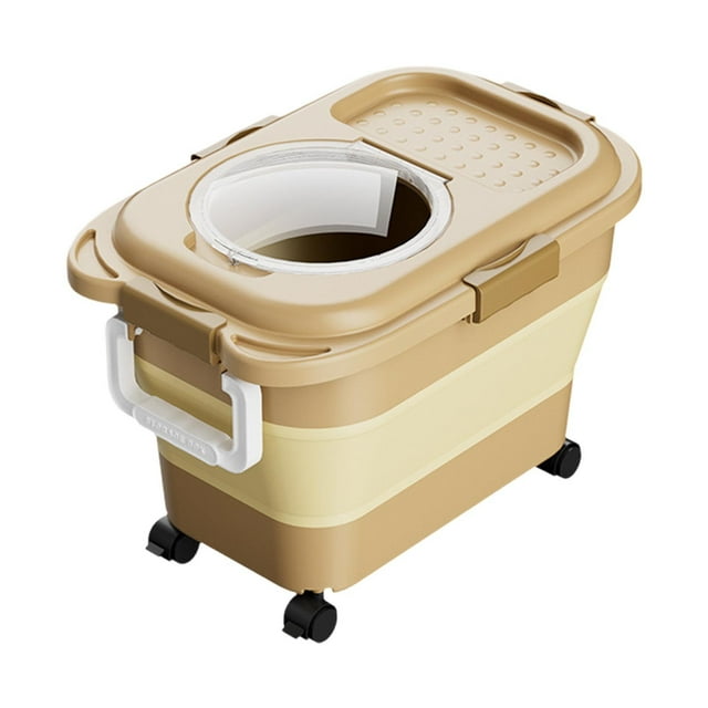 Pet Food Container Foldable Plastic Material Sealed Dampproof with Handle Wheels Transparent Flip Lid Wide Mouth for Dogs Cats Home Storage