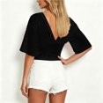 thumbnail image 6 of vigerkar Women Y2K Striped V Neck Cinched Waist Tops Batwing Sleeve Backless Shirt | Short Sleeve Ruched Crop Tops, Open Back Fitted Tee Shirt, Summer Going Out (Black, L), 6 of 7