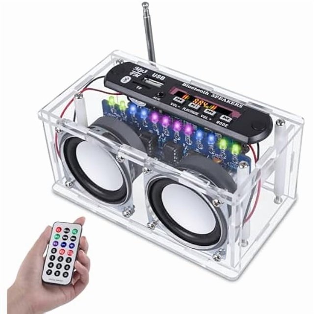 wonima02 DIY Bluetooth-Compatible Speaker Kit,Recording Function FM Radio Soldering Practice Kit with LED Spectrum,TF/AUX/Bluetooth/USB Support,Remote Control Soldering Project for Indoor/Outdoor Use