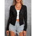 thumbnail image 4 of Casuashion Women long sleeve Cropped Knit Sweater cardigans Open Front Hollow Out Argyle Plaid, 4 of 6