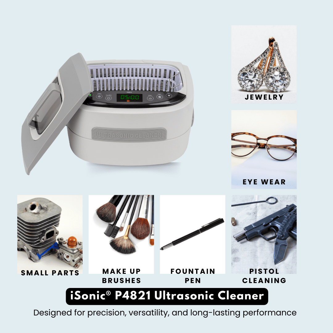 iSonic Ultrasonic Cleaner P4821, 2.5 L Capacity, 60 W Stack Transducer, Beige, Includes 1000 ml Beaker Holder Set