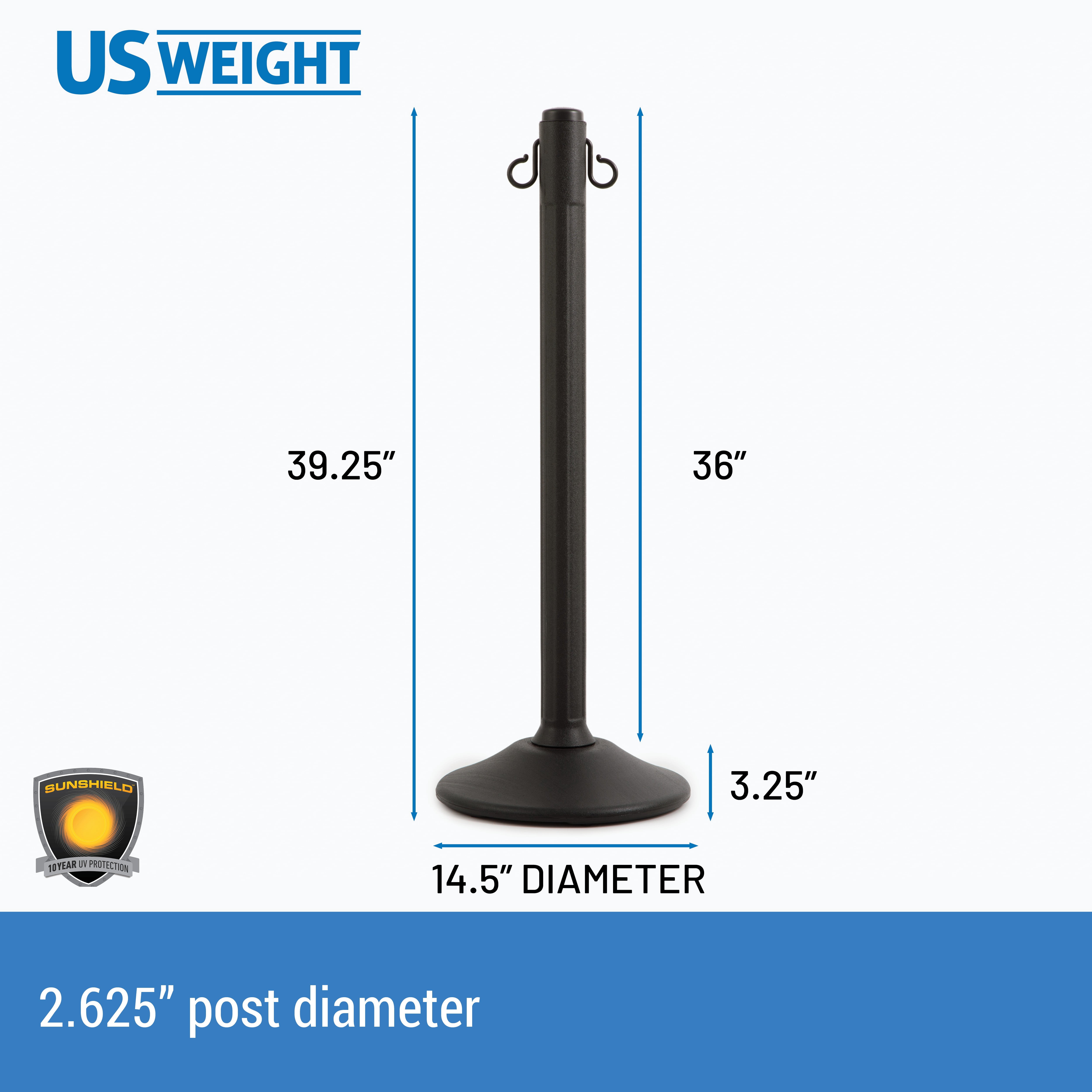ChainBoss Heavy Duty Fillable Black Plastic Stanchions Crowd Control Barriers With 10' of Black Plastic Chain Kit (6-Pack)