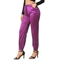 thumbnail image 4 of INSPIRE CHIC Women's Drawstring Elastic Waist Satin Joggers Magenta S, 4 of 8