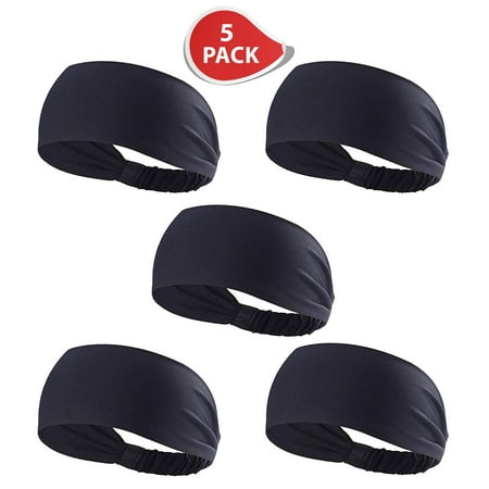 - ETCBUYS Sports Fitness Headband - Athletic Women’s Headband and Work-Out Head Wrap Sweatband for Yoga, Fashion, Basketball, Running, Girls. 5 Pack Black
