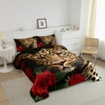 thumbnail image 3 of Red Rose Cheetah Bedding Set,Cat Leopard Print Comforter Set,Romantic Flowers Down Comforter,Animal Theme Bedroom Decor Youth Men Women Female,Full Size 3 Pcs, 3 of 7