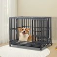 thumbnail image 2 of Pefilos 42" Heavy Duty Indestructible Dog Crate with Wheels, High Anxiety Dog Cage, Sturdy Locks, Removable Tray Design, Large Dog Kennel, Black, 2 of 7