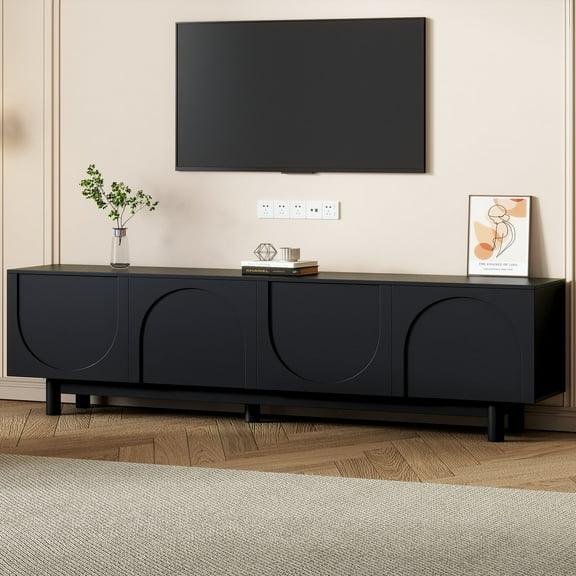 TV Stands With Storage ON-TREND Graceful TV Stand with Arch Cabinets for TVs Up to 78'', Minimalist Entertainment Center with Solid Wood Legs, Practical Media Console with Adjustable Shelves for Livi