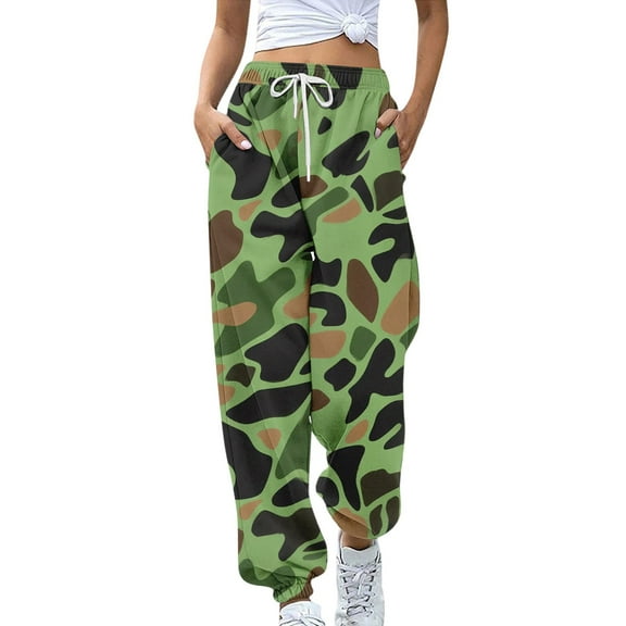 dGslk Women’s Halloween Jogger Sweatpants – Cute Ghost Pumpkin Print Drawstring Lounge Pants, Comfy Elastic Waist Casual Trousers Army Green L