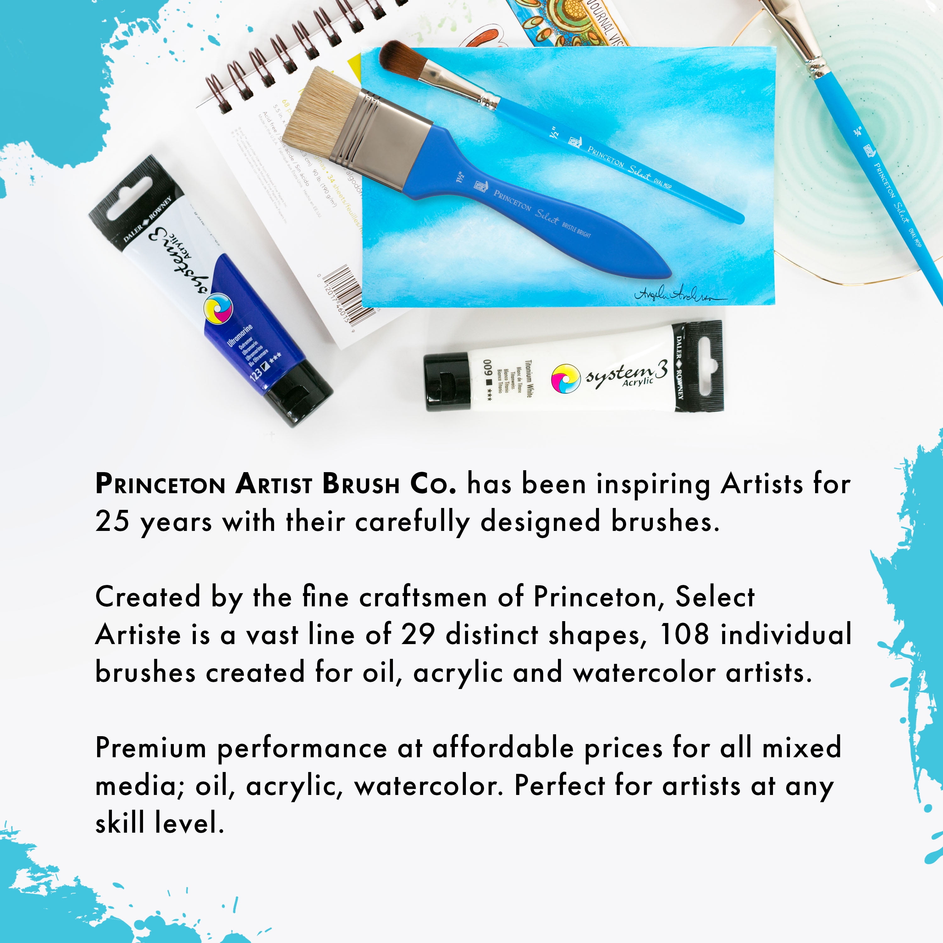 Princeton : Aqua Elite : Synthetic KS : Watercolour Brush : Series 4850 :  Short Handle : Essential Set of 4
