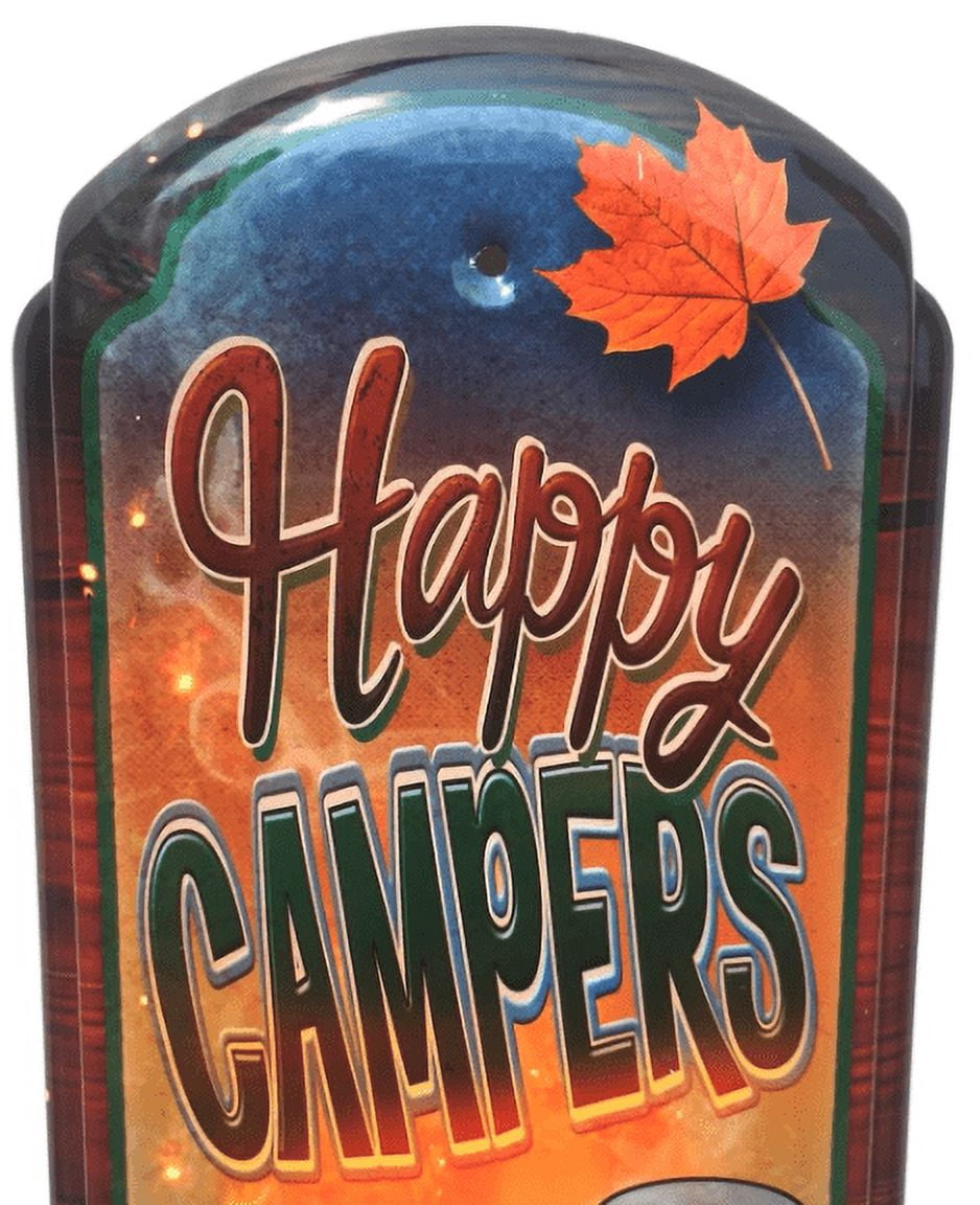 Thermometer Hanging Metal ~22 Gauge Metal Lithograph Print Measures 5" x 17" Indoors or Outdoors  (HAPPY CAMPERS)