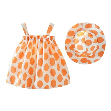 

Romper For Girls Polke Dots Printed Sleeveless Summer Sling Polka With Hat A Line Casual Outing Seaside Play 0 To 5 Y Homewear Soft Fittness Loose Jumpsuits
