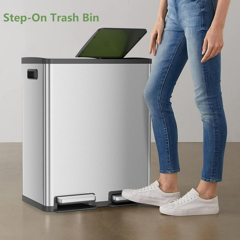 Dual Bin Trash Can 16 Gallon Stainless Steel photo 2
