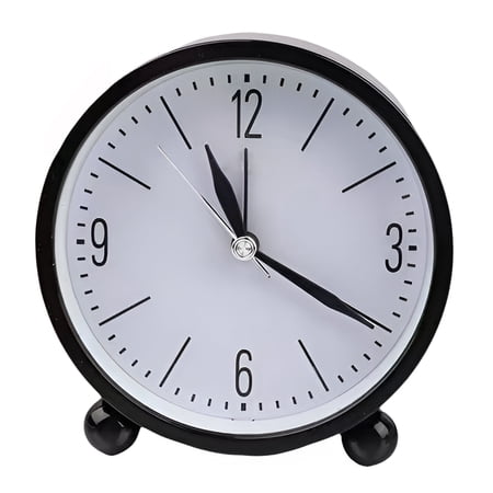 Silent Alarm Clock Non-Ticking Analog Quartz, Small Bedside Table Clock with Night Light & Battery Operated, Simple Desk Clock for Bedroom Living Room Office, Modern Quiet Sweep Desktop Timepiece