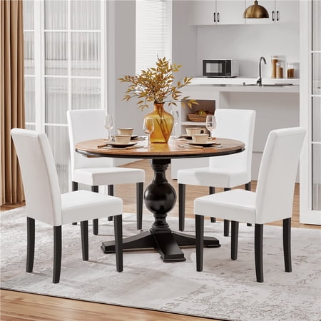 Yaheetech Faux Leather Dining Room Chairs with Rubberwood Legs, Set of 2, White