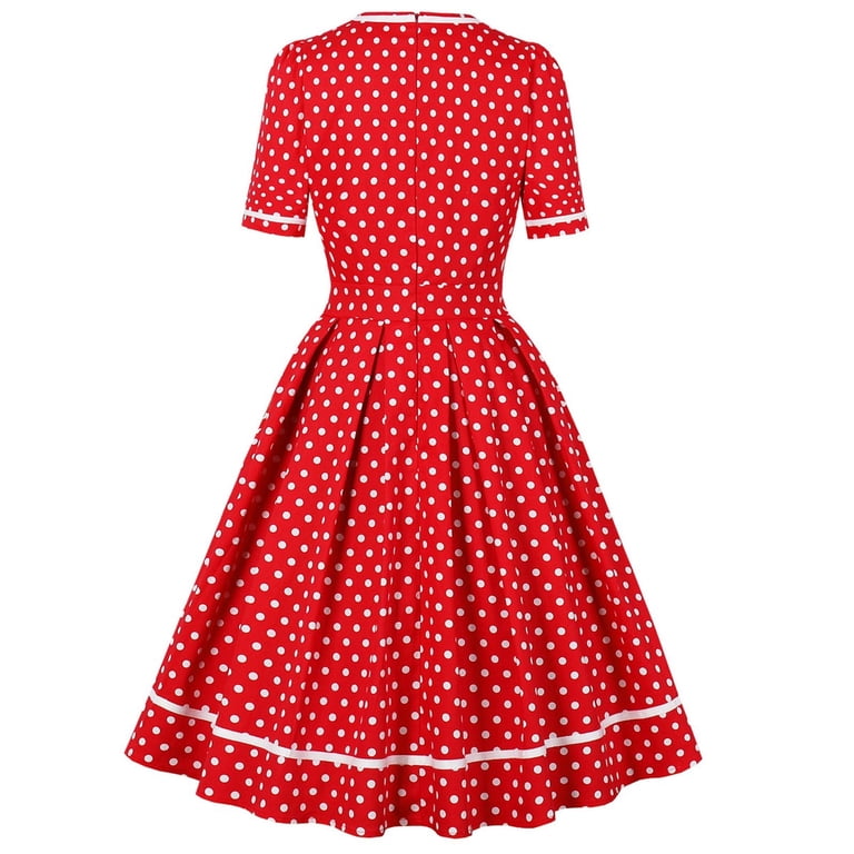 THDHVS Wedding Guest Dresses for Women,Womens Dresses,Vintage Polka Dot  Fits and Flare Dress with Print Panels Red - Walmart.com