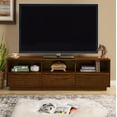 thumbnail image 3 of 63" Mid-Century Modern TV Stand for TVs up to 75", Thick Sturdy Farmhouse Entertainment Cabinet, Media Console for Living Room, Louver Design & Solid Wood Drawers & Outlet Holes, Walnut, 3 of 6