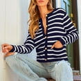 thumbnail image 4 of Yangnuo Womens Fashion Clearance Comfy Jackets 2025 Women's Knitted Button Up Cardigan Striped Long Sleeved Round Neck Sweater, 4 of 5