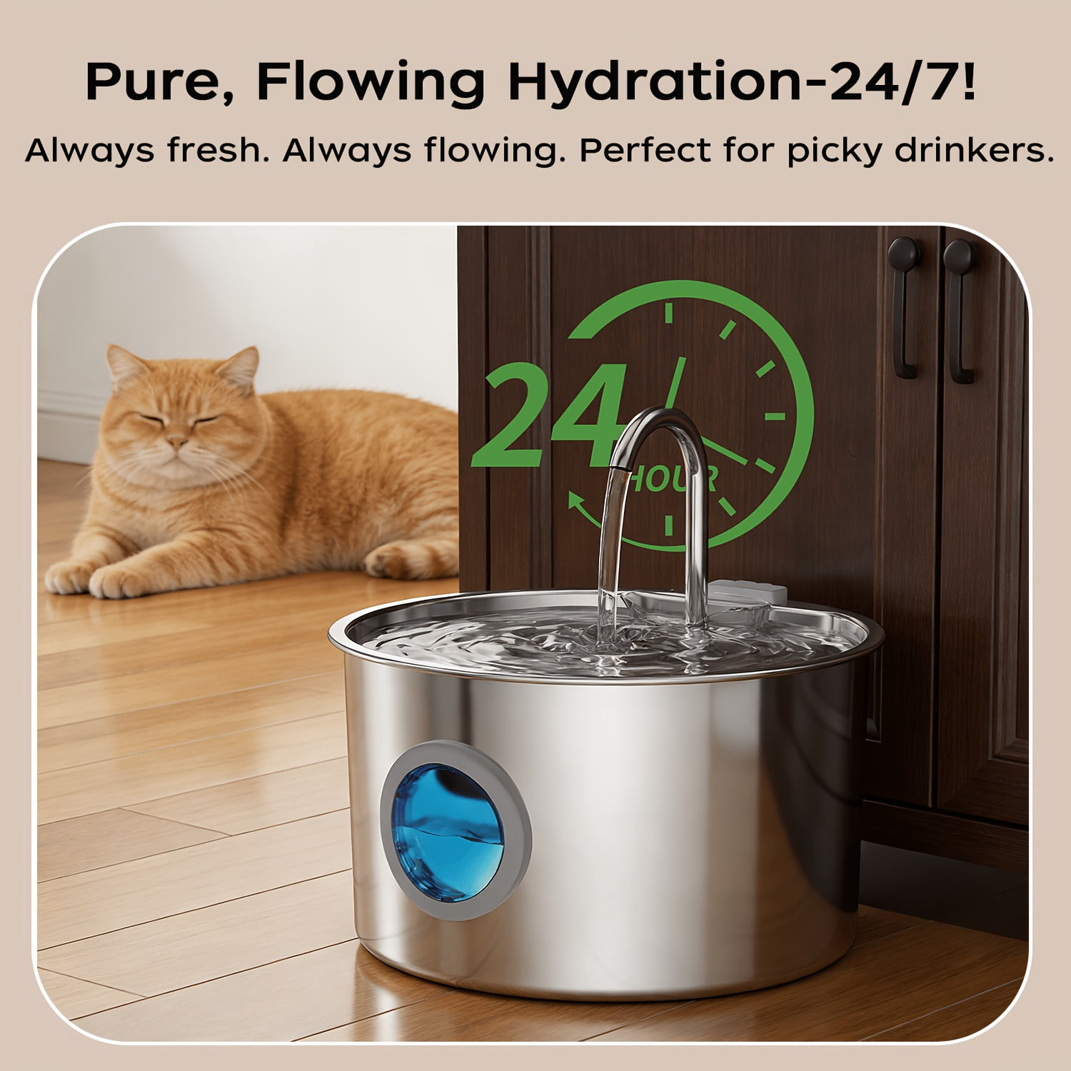 3.2L/108oz  Water Fountain Stainless Steel, Automatic Pet Water Dispenser, Ultra Quiet pump, Visible Water Level, Filtered Drinking Fountain for Cats