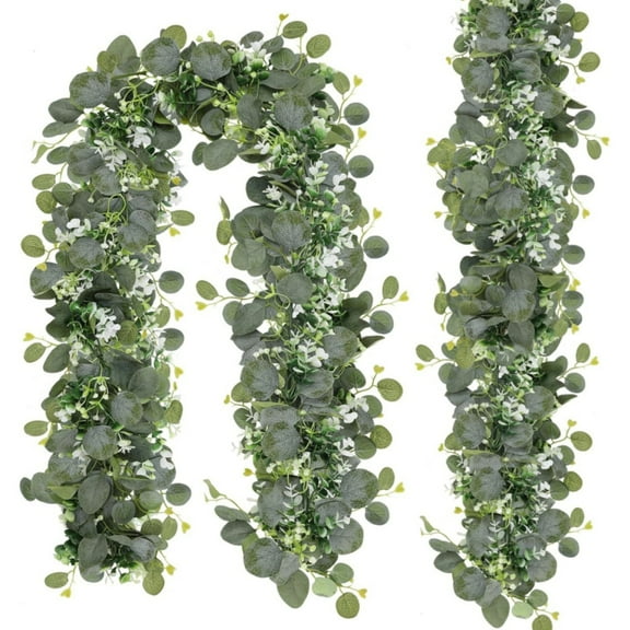 2 Pack Artificial Eucalyptus Garland, Dingrich 5.9 Feet Faux Greenery Garland Decor Fake Vines Hanging Garlands for Bedroom Wedding Backdrop Arch Wall Centerpiece Table Indoor Outdoor Decoration