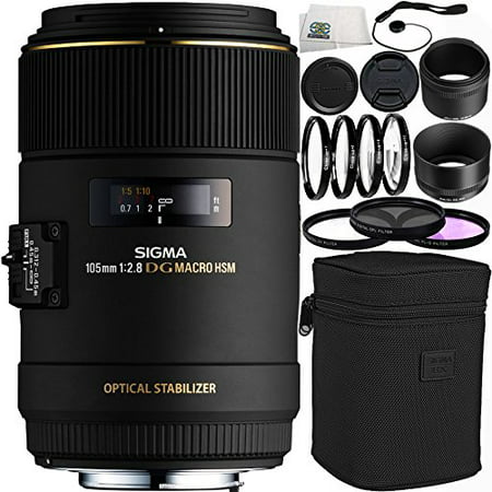 Sigma 105mm f/2.8 EX DG OS HSM Macro Lens for Canon EOS Cameras 14PC Accessory Kit. Includes Manufacturer Accessories + 3PC Filter Kit (UV-CPL-FLD) + 4PC Macro Filter Set (+1,+2,+4,10) +