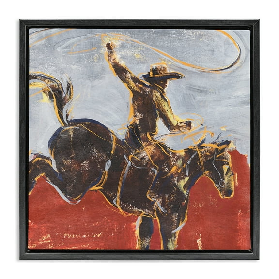 Stupell Industries Western Cowboy Wild Horse Animals & Insects Painting Black Floater Framed Canvas Art Print Wall Art, 18 x 18