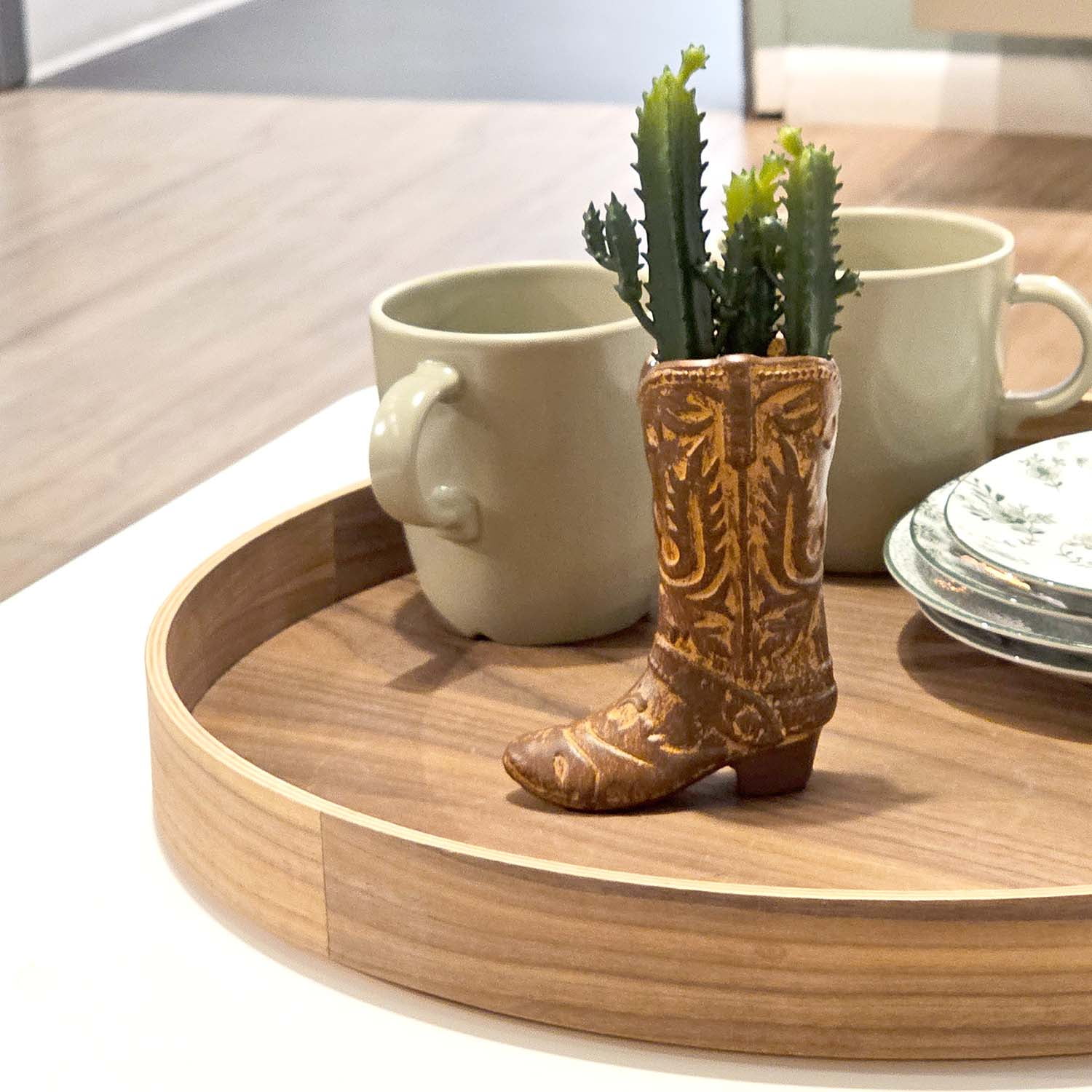 ONLINE 7.25" Artificial Cactus Succulent in Brown Ceramic Cowboy Boot Planter