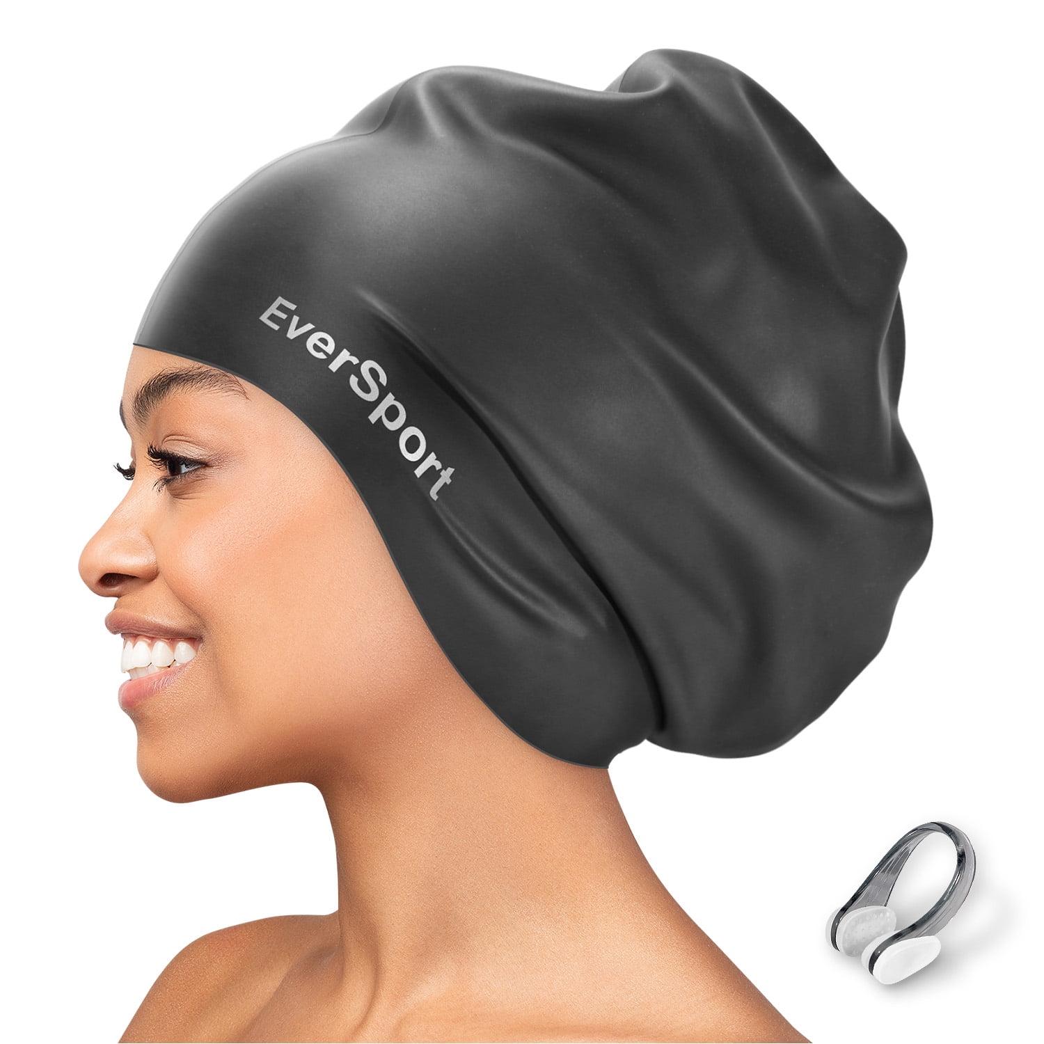 Arena swim cap stretchy pools lakes hair protection Black Silicone Swim Cap Arena Long Hair Silicone Swim Cap - Black White – Sylvia main image 2
