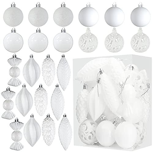 White Christmas Ball Ornaments for Christmas Decorations 24 Pieces