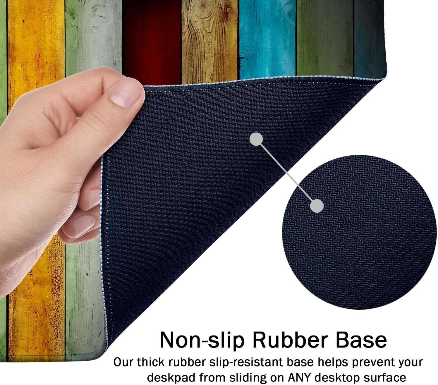 Large Mouse Pad, Full Desk XXL Extended Gaming Mouse Pad 35.5" X 15.7", Waterproof Desk Mat with Stitched Edge, Non-Slip Laptop Computer Keyboard Mousepad for Office & Home, Colorful Wood