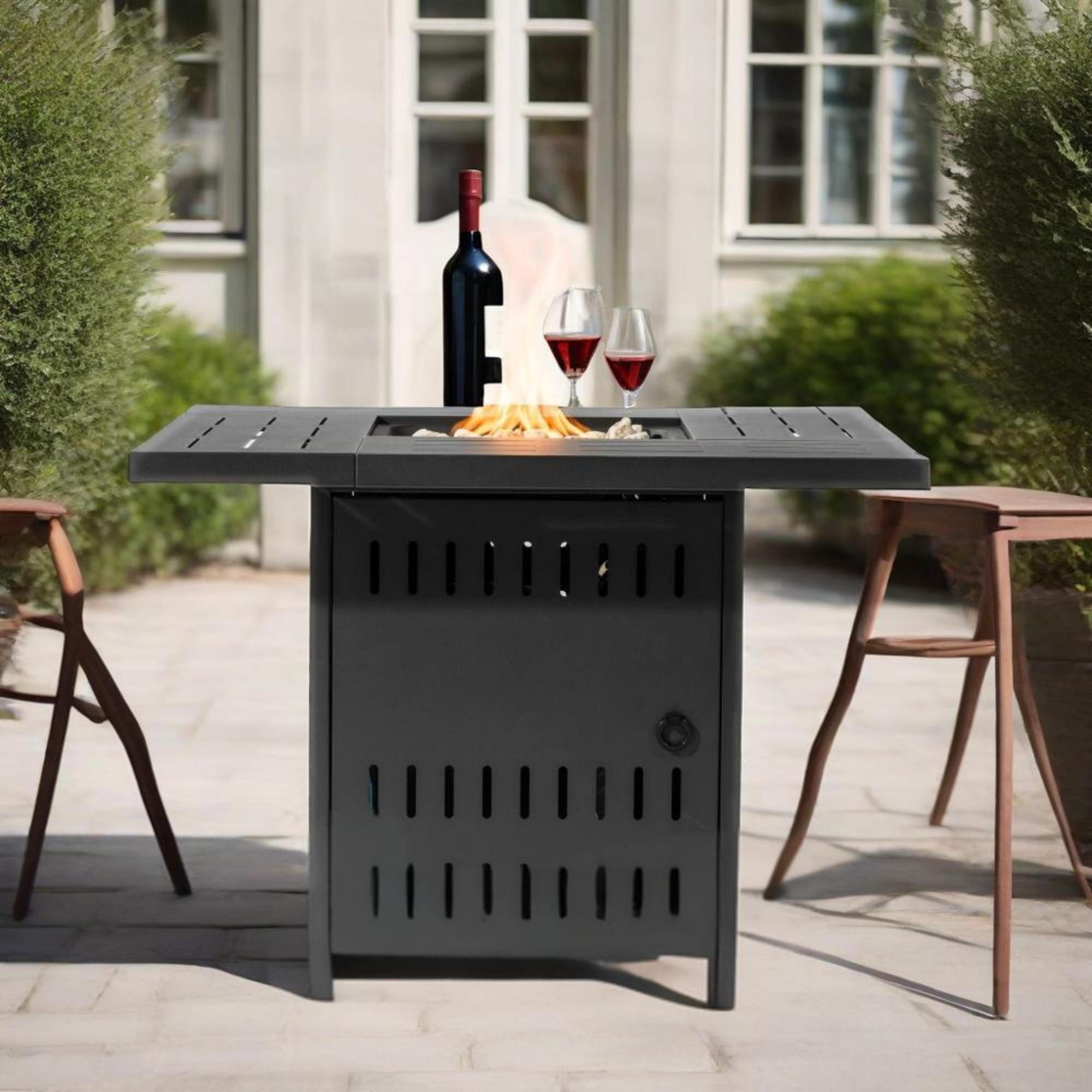 BOFANG 34 in x 34 in Rectangular 50000 BTU Propane Black Finish Steel Fire Pit Table with Smokeless