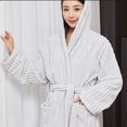 thumbnail image 5 of Bxsruta Womens Plush Hooded Robe Soft Fleece Bathrobe Long Loungewear with Pockets and Belt, 5 of 8