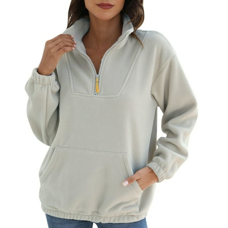 

Scrub Fleece Jacket Womens Plush Solid Jacket Long Sleeve 1/4 Zip Down Jacket Doll Sleeve Winter Stand Collar Top Jacket Anorak Jacket Women Warm Jacket Womens Tall Jacket