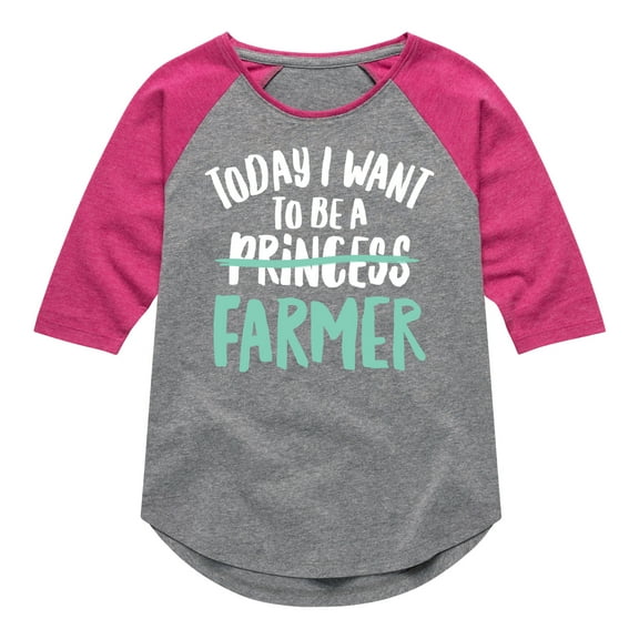 Instant Message - Today I Want To Be A Farmer - Toddler & Youth Girls Raglan Graphic T-Shirt