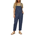 thumbnail image 3 of Lcziwo Cotton One Piece Jumpsuit for Women Casual Summer Comfy Baggy Rompers Adjustable Straps Loose Pockets Overalls 2026 Navy,M, 3 of 8