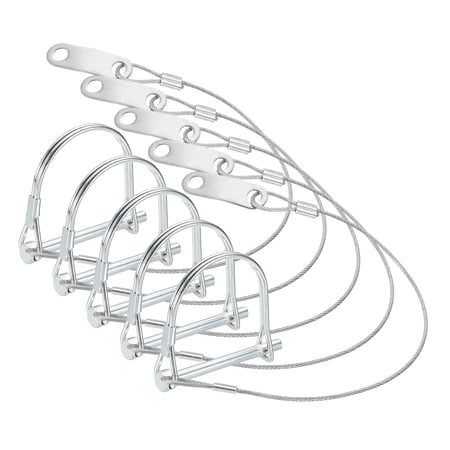Uxcell 5pcs Trailer Coupler Pin with Quick Release Ring (3/16 x 2-3/16) - Carbon Steel Wire Trailer Locking Hitch Pins with Anti-Lost Towing Rope for Towing Wagons/ Lawn/Farm/Garden